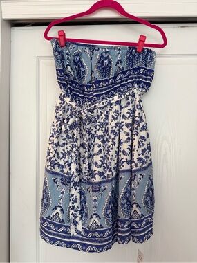 BNWT Blue and White Strapless Paisley Sun Dress